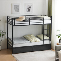 Single Bunk Bed Frame Metal Loft Sleeper Two Drawers Ladder Safety Guardrail - thumbnail 3
