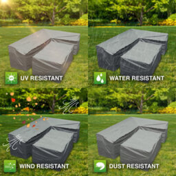 Woodside Grey L Shape Outdoor Dining Waterproof Patio Set Cover Rattan, Medium Left Side Long - thumbnail 5