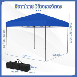 Gainoom 300 X 295 Cm Pop Up Canopy Tent Blue Foldable Outdoor Sunshade Patio Shelter Gazebo - thumbnail 2