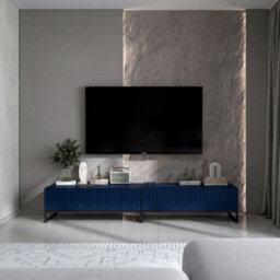 Heze Furniture Elpis Glamour Tv Sideboard 220 Cm Tv Unit - Navy Matt / Black Frame - thumbnail 4