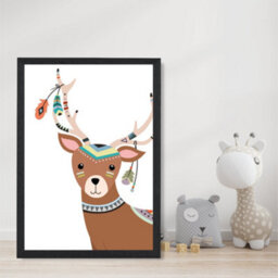 Artze Wall Art Peeking Deer Tribal Animal Art Print With Black Frame Size: A4 - thumbnail 2