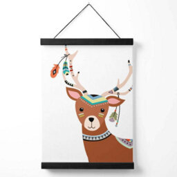 Artze Wall Art Peeking Deer Tribal Animal Art Print With Black Frame Size: A4 - thumbnail 1