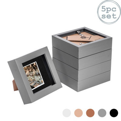 "Nicola Spring 4 X 4"" Photo Frames - Grey/black Mount - 3D Picture Frame Box Portrait Display Case (12.5 X 12.5Cm) Set Of 5" - image 1