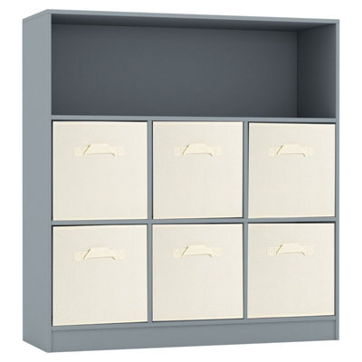 Urbn-Living Urbnliving Height 94Cm Wooden Wide Grey 7 Cube Bookcase With White 6 Drawers Baskets Storage Unit Shelves - image 1