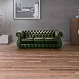 Chesterfield 3 Seater Antique Green Leather Sofa Bespoke In Kimberley Style - thumbnail 2