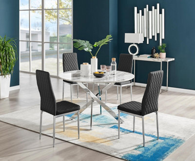 Furniturebox Uk Novara White Marble 120Cm Round Dining Table & 4 Black Milan Chrome Leg Chairs - image 1