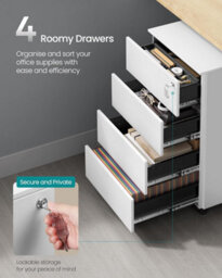 Songmics Filing Cabinet, 4 Lockable Drawers, Pre-Assembled, Office And Home Use, Organize Documents And Stationery, Cloud White - thumbnail 3