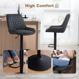 Homcom Pu Leather Padded Bar Stools Set Of 2 With Metal Base Black - thumbnail 7