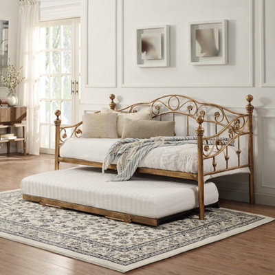 SlumberWorx Essendon Vintage Victorian Living Room Bedroom Antique Brass Metal Day Bed W Guest Trundle - image 1