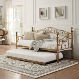 SlumberWorx Essendon Vintage Victorian Living Room Bedroom Antique Brass Metal Day Bed W Guest Trundle - thumbnail 1