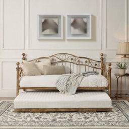 SlumberWorx Essendon Vintage Victorian Living Room Bedroom Antique Brass Metal Day Bed W Guest Trundle - thumbnail 3