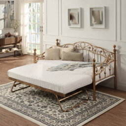 SlumberWorx Essendon Vintage Victorian Living Room Bedroom Antique Brass Metal Day Bed W Guest Trundle - thumbnail 2