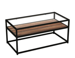 Urbn-Living Urbnliving Height 45Cm Dark Walnut Colour Glass Display Top Coffee Table With Steel Frame Reversible Wooden Storage Shelf - thumbnail 2