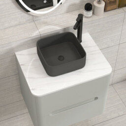 Royal Bathrooms Venice 600mm Dove Grey Wall Mounted Bathroom Countertop Vanity Unit 2 Drawer With Art Square Basin - thumbnail 6