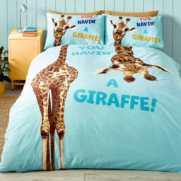Catherine Lansfield Kids Havin A Giraffe Reversible Duvet Cover Set With Pillowcases Aqua Blue - thumbnail 1