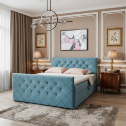 Malaga M 120X200 Upholstered Bed With Topper Mdf Laminated Board Frame Hr Foam Bonnell Springs Wooden Slatted Base Light Blue