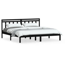 Berkfield Bed Frame Black Solid Wood Pine 200X200 Cm - thumbnail 2