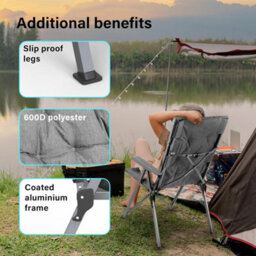 Vivo Luxury Adjustable Camping Chairs Heavy Duty Outdoor High Back Padded Folding - 2 Grey Chairs - thumbnail 6