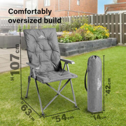 Vivo Luxury Adjustable Camping Chairs Heavy Duty Outdoor High Back Padded Folding - 2 Grey Chairs - thumbnail 2