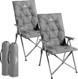 Vivo Luxury Adjustable Camping Chairs Heavy Duty Outdoor High Back Padded Folding - 2 Grey Chairs - thumbnail 1