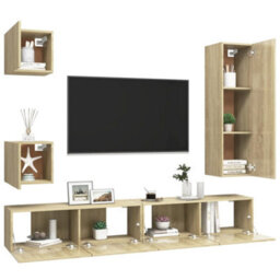 Berkfield 5 Piece Tv Cabinet Set Sonoma Oak Engineered Wood - thumbnail 3
