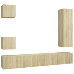 Berkfield 5 Piece Tv Cabinet Set Sonoma Oak Engineered Wood - thumbnail 2