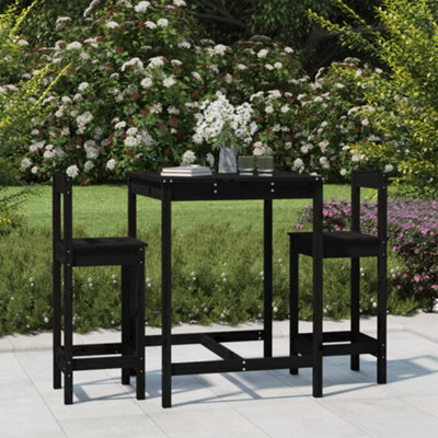 Berkfield 3 Piece Garden Bar Set Black Solid Wood Pine - image 1