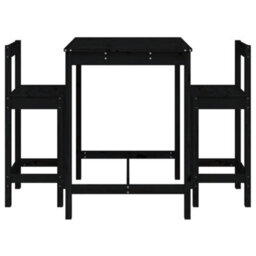 Berkfield 3 Piece Garden Bar Set Black Solid Wood Pine - thumbnail 4