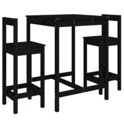 Berkfield 3 Piece Garden Bar Set Black Solid Wood Pine - thumbnail 2