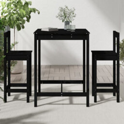 Berkfield 3 Piece Garden Bar Set Black Solid Wood Pine - thumbnail 3
