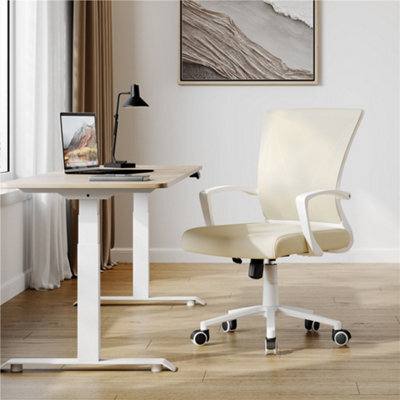 Yaheetech Beige Ergonomic Adjustable Mesh Office Chair With Mid Back And Swivel Seat - image 1