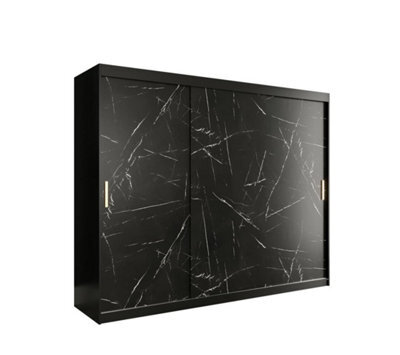 Arte Expansive Black Geneva T Sliding Door Wardrobe W2500mm H2000mm D620mm - Sleek Design, Gold Handles, Ample Storage - image 1