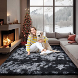 Ameha Tye Dye Grey Rugs Living Room Bedroom Area Rug Non Slip Shaggy Modern Soft Plush Carpet Non-Slip Floor Carpets 120X170 Cm - thumbnail 4