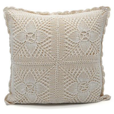 Ashley Mills Crochet Lace Embellished Cushion, Handcrafted Look With Vintage Charm, Sofa And Bed Cushion With Zip Closure - Cream