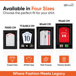 "AK Frames 90X60Cm Matte Black Football Shirt Frame With Black Mount - 58X40Cm Shirt Window Plus Two 5X3.5"" Photo Apertures" - thumbnail 2