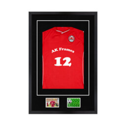 "AK Frames 90X60Cm Matte Black Football Shirt Frame With Black Mount - 58X40Cm Shirt Window Plus Two 5X3.5"" Photo Apertures" - thumbnail 1