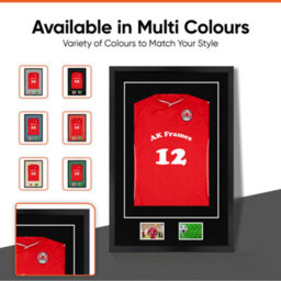 "AK Frames 90X60Cm Matte Black Football Shirt Frame With Black Mount - 58X40Cm Shirt Window Plus Two 5X3.5"" Photo Apertures" - thumbnail 6
