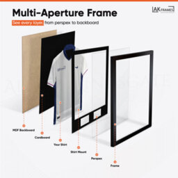 "AK Frames 90X60Cm Matte Black Football Shirt Frame With Black Mount - 58X40Cm Shirt Window Plus Two 5X3.5"" Photo Apertures" - thumbnail 5
