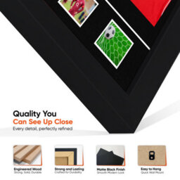 "AK Frames 90X60Cm Matte Black Football Shirt Frame With Black Mount - 58X40Cm Shirt Window Plus Two 5X3.5"" Photo Apertures" - thumbnail 7