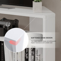 "Decortie Thales Corner Tv Stand For 32"" Tvs With Open Shelves & Soft Rounded Edge 110Cm Modern Multimedia Console, White" - thumbnail 4