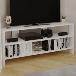 "Decortie Thales Corner Tv Stand For 32"" Tvs With Open Shelves & Soft Rounded Edge 110Cm Modern Multimedia Console, White" - thumbnail 7