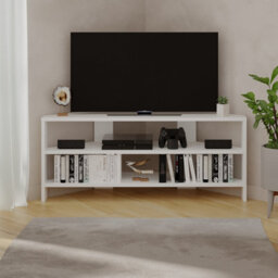 "Decortie Thales Corner Tv Stand For 32"" Tvs With Open Shelves & Soft Rounded Edge 110Cm Modern Multimedia Console, White" - thumbnail 6