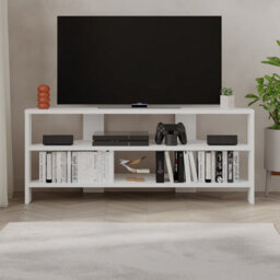 "Decortie Thales Corner Tv Stand For 32"" Tvs With Open Shelves & Soft Rounded Edge 110Cm Modern Multimedia Console, White" - thumbnail 9