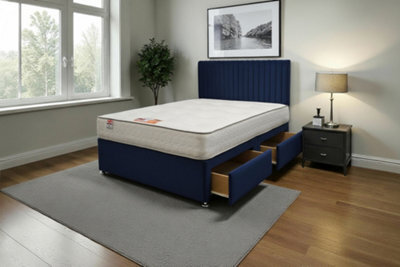 "Knight Sleep Sarah Charcoal Plush Bed Set With Mattress, 2 Drawers Same Side & 24""headboard, 5Ft - King Size"