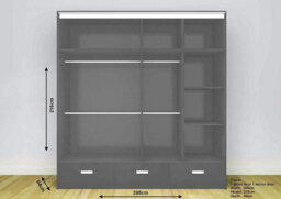 Interior Emporium Ie High Gloss Florence Mirror Door With Led Light - Sliding Door Wardrobe - Wardrobe For You ( Black , 205 Cm ) - thumbnail 2