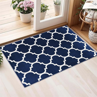 Oxford Homeware Printed Rug, Non-Slip Pet Friendly, Area Rugs And Floor Rug, (Ava Navy, 40X60Cm)