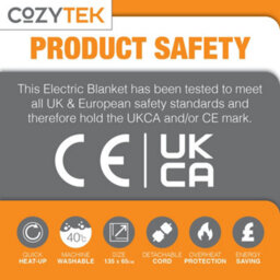 Cozytek Single Electric Blanket 135 X 65Cm Polyester White Underblanket 3 Heat Settings Heated Sheet & Ties - thumbnail 8