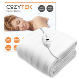 Cozytek Single Electric Blanket 135 X 65Cm Polyester White Underblanket 3 Heat Settings Heated Sheet & Ties