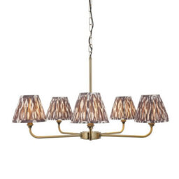 Luminosa Lighting Luminosa Lille Antique Brass Plate Pendant Light With Pearl Grey Fabric Ikat Shade 16Cm 5X B22