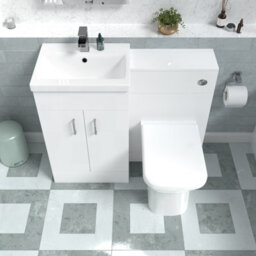 Nes Home White Vanity Basin Cabinet, Wc Unit & Rimless Back To Wall Toilet - thumbnail 3